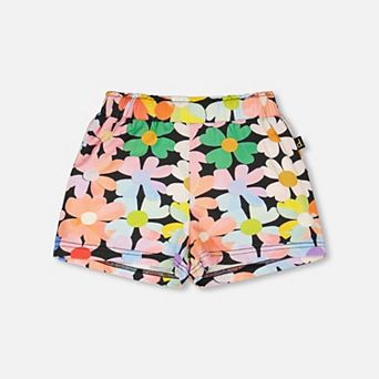 Little Kids Girl Floral Print Jersey Elastic Waist Folded Hem Shorts