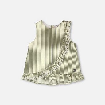 Big Kids Girl Top and Stripes with Embroidered Ruffle