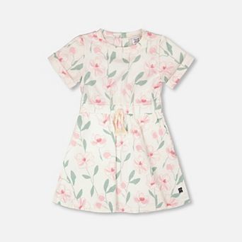 Big Kids Girl French Terry Dress Off White Printed Flowers