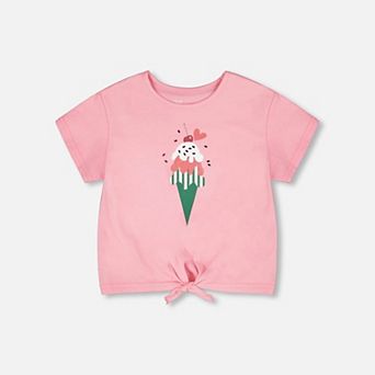 Big Kids Girl Ice Cream Graphic Organic Cotton Jersey T-Shirt with Tie At Waist