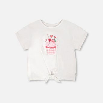 Big Kids Girl Cupcake Graphic Organic Cotton Jersey T-Shirt with Tie At Waist