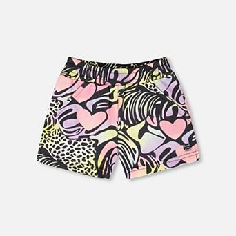 Little Kids Girl French Terry Shorts Black Multicolor