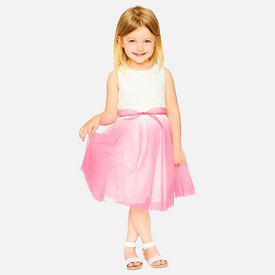 Big Kids Girl Bi-Material Pleated Mesh Dress