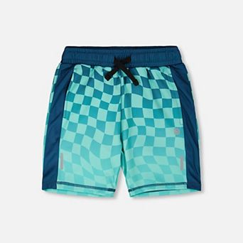 Big Kids Boy Athletic Shorts In Recycled Polyester Printed Checkerboard