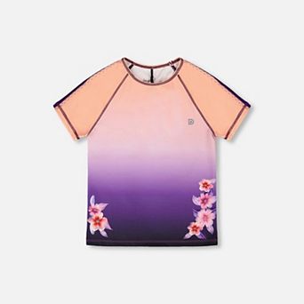 Big Kids Girl Athletic Short Sleeve Top In Recycled Polyester To Gradient