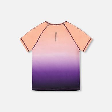 Big Kids Girl Athletic Short Sleeve Top In Recycled Polyester To Gradient