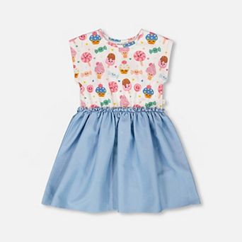 Big Kids Girl Bi-Material Dress Candy Print