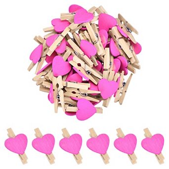 100 pc 1.2" Heart Photo Clips, Wooden Clothespins for Hanging Memo Card Pictures DIY Crafts
