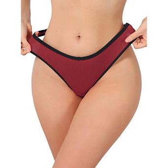 Women's Low Waisted Ribbed Thongs Softan Breathable Contrast Color Trim Underwear Panties