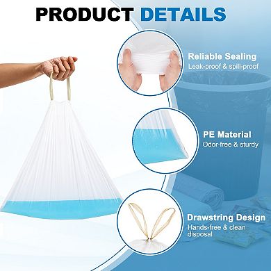 50 Count Trash Bags with Drawstring, Garbage Bags, Unscented Trash Can Bin Liners Tear-Free for Home