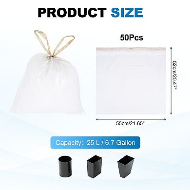 50 Count Trash Bags with Drawstring, Garbage Bags, Unscented Trash Can Bin Liners Tear-Free for Home