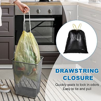 80 Count Trash Bags with Drawstring, Garbage Bags, Unscented Bathroom Trash Can Bin Liners Tear-Free