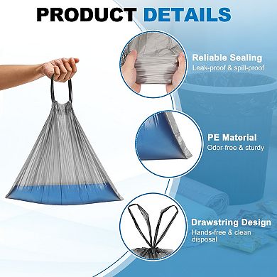 80 Count Trash Bags with Drawstring, Garbage Bags, Unscented Bathroom Trash Can Bin Liners Tear-Free