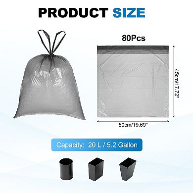 80 Count Trash Bags with Drawstring, Garbage Bags, Unscented Bathroom Trash Can Bin Liners Tear-Free