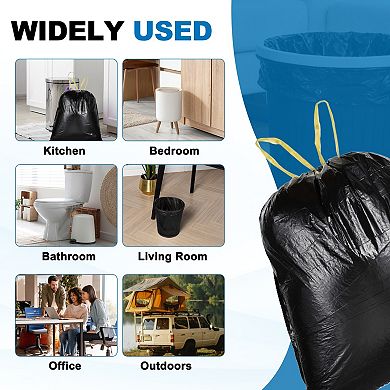 80 Count Trash Bags with Drawstring, Garbage Bags, Unscented Bathroom Trash Can Bin Liners Tear-Free