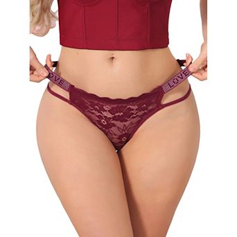 Women's Low Waist Shiny Tangas Letter Prints Lace Underwear Thong