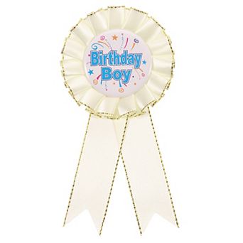 1 pc Birthday Boy Button Pin, 5.9"x2.8" Tinplate Ribbon Badge Pin, Satin Fabric Award Ribbon