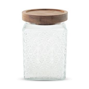 25.36oz Durable Decorative Glass Jar 1 pc with Lid Clear Wood Color