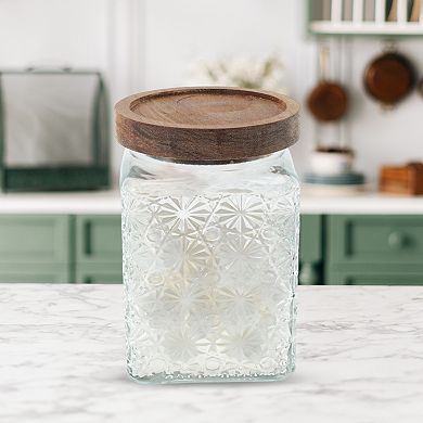 25.36oz Durable Decorative Glass Jar 1 Pc with Lid Clear Wood Color