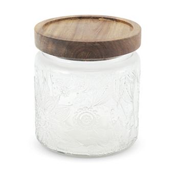 15.22oz Sunflower Pattern Decorative Glass Jar with Lid Clear Wood Color