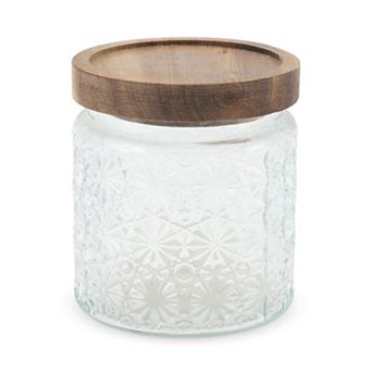 15.22oz Ice Crystal Pattern Decorative Glass Jar with Lid 1 pc Clear Wood Color