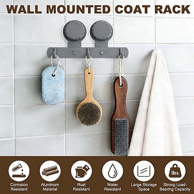 14.17 x 1.77 Inch (L x W) Towel Hook Rack with Suction Cup Wall Mount Coat Rack, Gray
