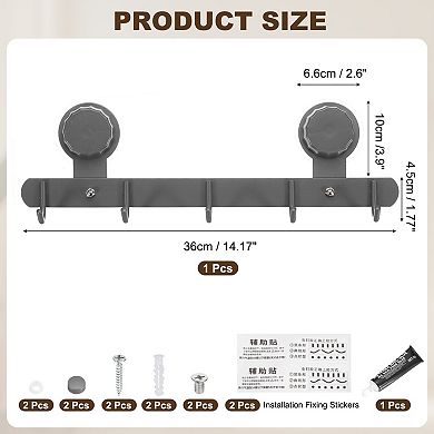 14.17 x 1.77 Inch (L x W) Towel Hook Rack with Suction Cup Wall Mount Coat Rack, Gray