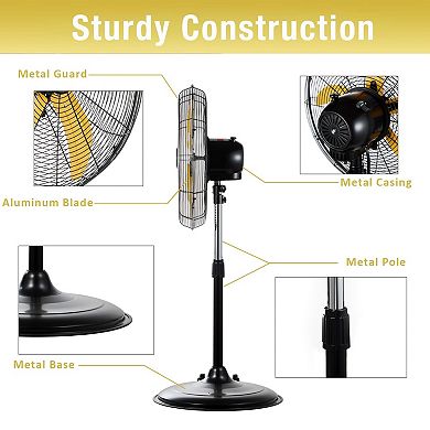 20 inch High Velocity Pedestal Fan 3 Speed Oscillating Adjustable Height Metal 1 Piece