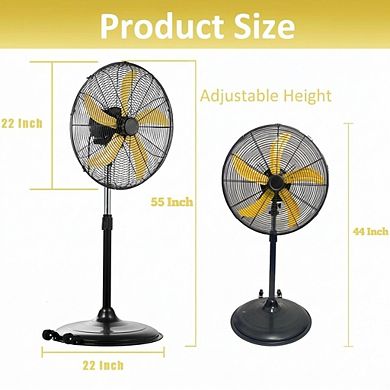 20 inch High Velocity Pedestal Fan 3 Speed Oscillating Adjustable Height Metal 1 Piece