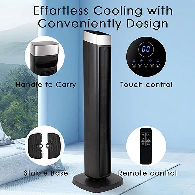 42 in. 4 speeds Tower Fan in Black with Oscillating, Remote Control, 12Timer
