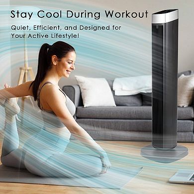 42 in. 4 speeds Tower Fan in Black with Oscillating, Remote Control, 12Timer