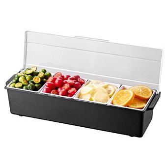 YIORTWO 19.9 Inch Chilled Condiment Server 4 Compartment Cold Serving Tray with Lid