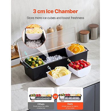 YIORTWO 19.9 Inch Chilled Condiment Server 4 Compartment Cold Serving Tray with Lid