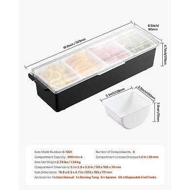 YIORTWO 19.9 Inch Chilled Condiment Server 4 Compartment Cold Serving Tray with Lid