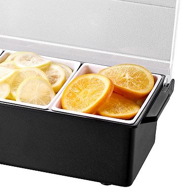 YIORTWO 19.9 Inch Chilled Condiment Server 4 Compartment Cold Serving Tray with Lid