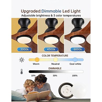 52 inch flush mount ceiling fan with light 3 solid wood blades remote wall control dimmable