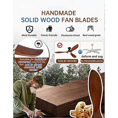 52 inch flush mount ceiling fan with light 3 solid wood blades remote wall control dimmable
