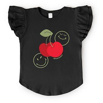 SmileyWorld Cherry Bunch - Girl's Flutter Sleeve Graphic T-Shirt