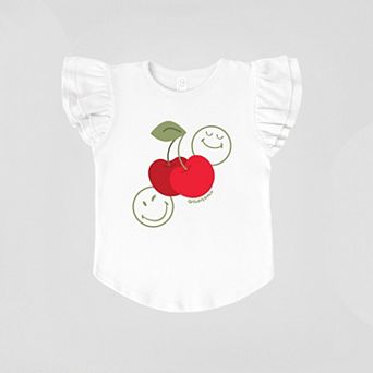 SmileyWorld Cherry Bunch - Girl's Flutter Sleeve Graphic T-Shirt