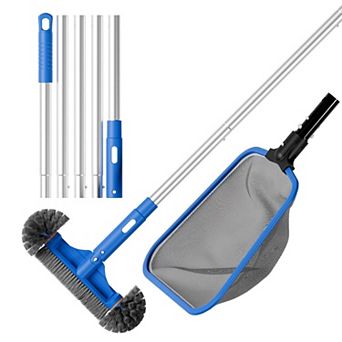 Pool Cleaning Kit Skimmer Net Round Brush Adjustable Aluminum Pole