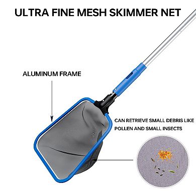 Pool Cleaning Kit Skimmer Net Round Brush Adjustable Aluminum Pole