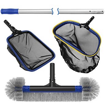 5 in 1 Pool Cleaning Kit With 13ft Adjustable Pole Skimmer Net Leaf Rake Brush
