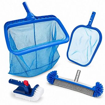 4 pc Pool Cleaning Kit Skimmer Nets Wall Scrubber Brush Set