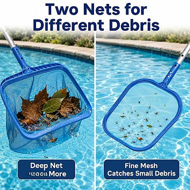 4 Piece Pool Cleaning Kit Skimmer Nets Wall Scrubber Brush Set
