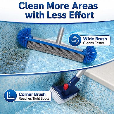 4 Piece Pool Cleaning Kit Skimmer Nets Wall Scrubber Brush Set