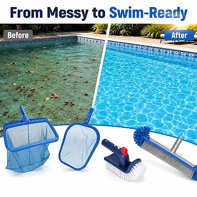 4 Piece Pool Cleaning Kit Skimmer Nets Wall Scrubber Brush Set
