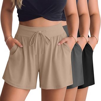 3-Pack Womens Plus Size High Waist Lounge Shorts With Pockets Casual Summer