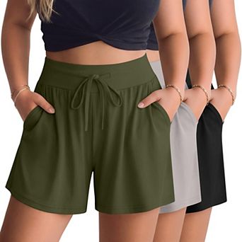 3-Pack Womens Plus Size High Waist Lounge Shorts With Pockets Casual Summer