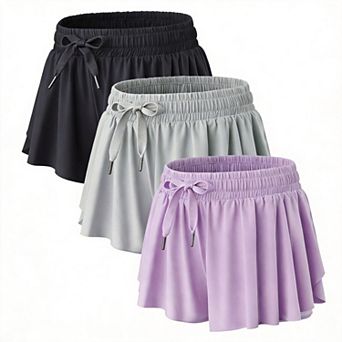 3-Pack Womens Flowy Athletic 2-in-1 Shorts With Built-in Liner For Workout Gym Running