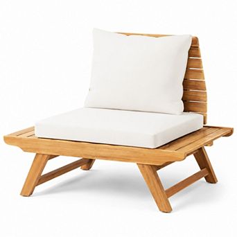 BAOURE Acacia Wood Outdoor Club Chair With Water Resistant Cushions For Patio Yard